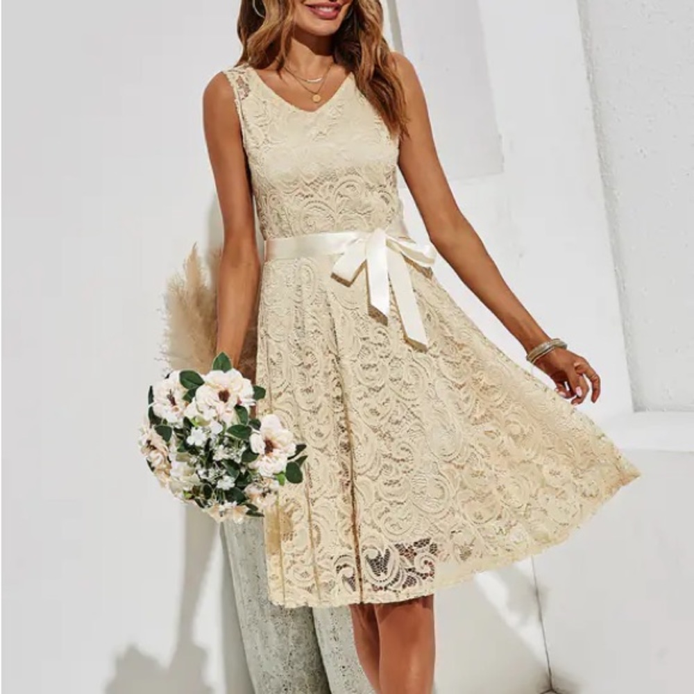 FS Collection bridesmaid lace dress in champagne